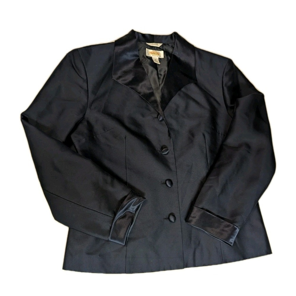 Vintage Talbots Pure Silk Navy Blazer Jacket Coquette Luxe Aesthetic 12P